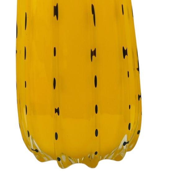 Vintage Hand Blown Yellow Black Art Glass Vase - Picture 2 of 5